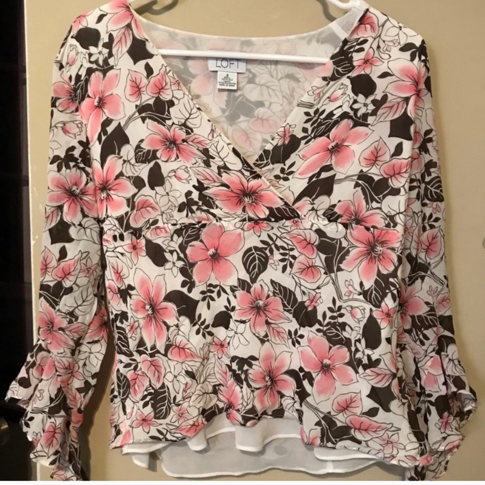 Loft Pink and Brown Blouse top size 8